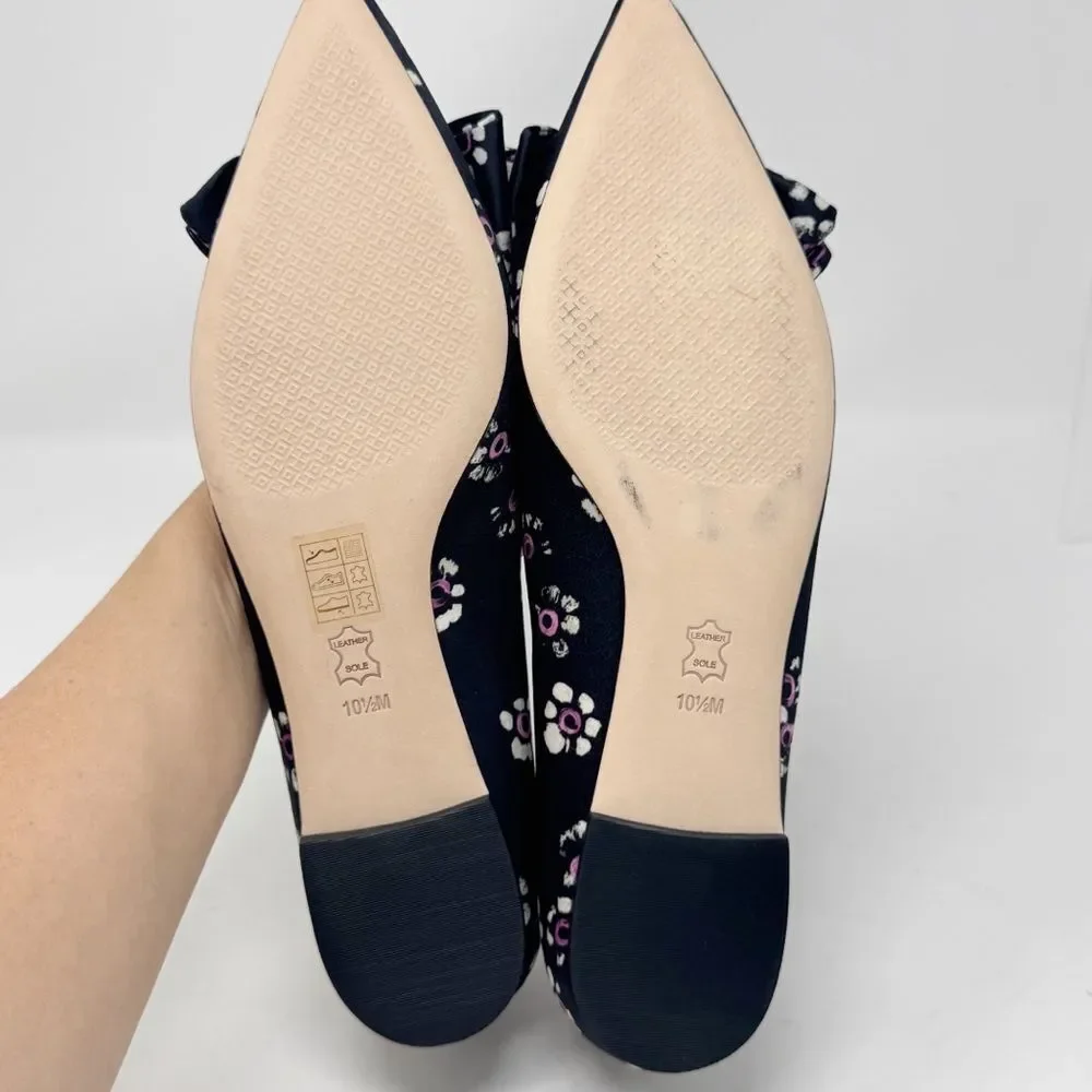 TORY BURCH | Rosalind Black Purple Floral Pointed Toe Flats Women’s Size 10.5